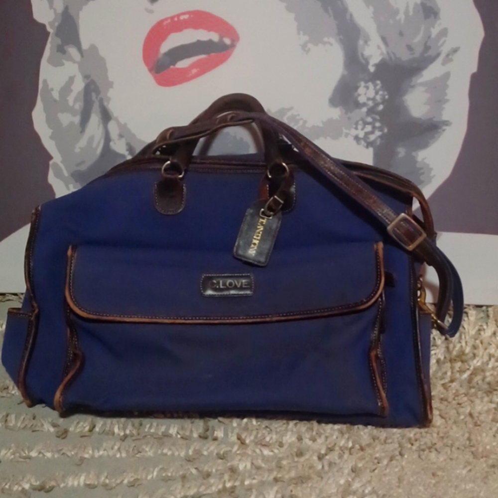T Anthony Vintage Blueish Purple Canvas And Leather Travel Bag